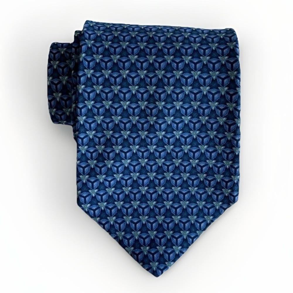 Oscar de la Renta 100% Silk Designer Tie Blue Geometric Retro Luxury Necktie
